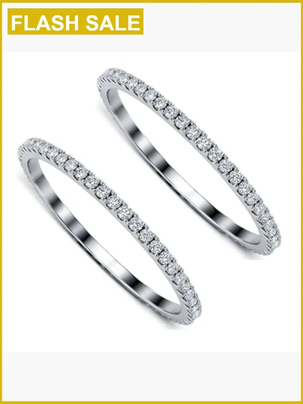 2-Pack White Gold Stacking Rings with Cubic Zirconia